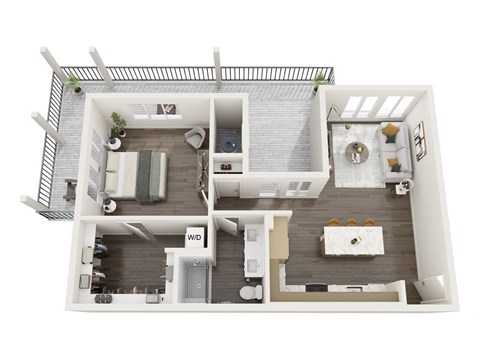 Floor plan for 1 bed, 1 bath, 875 sqft